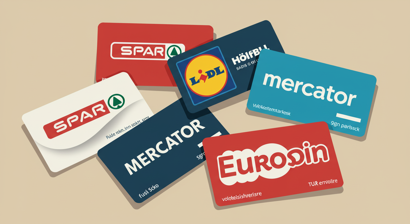 discount cards from various stores such Spar Hofer Lidl Mercator Tus Eurospin