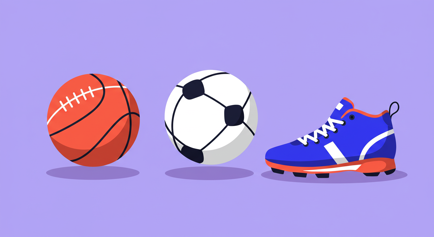 ilustracija športnih izdelkov: žoga, nogometni copati