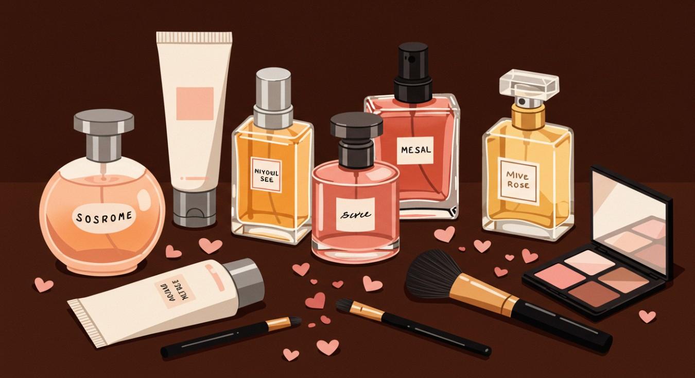 women's day illustration: perfumes and cosmetics