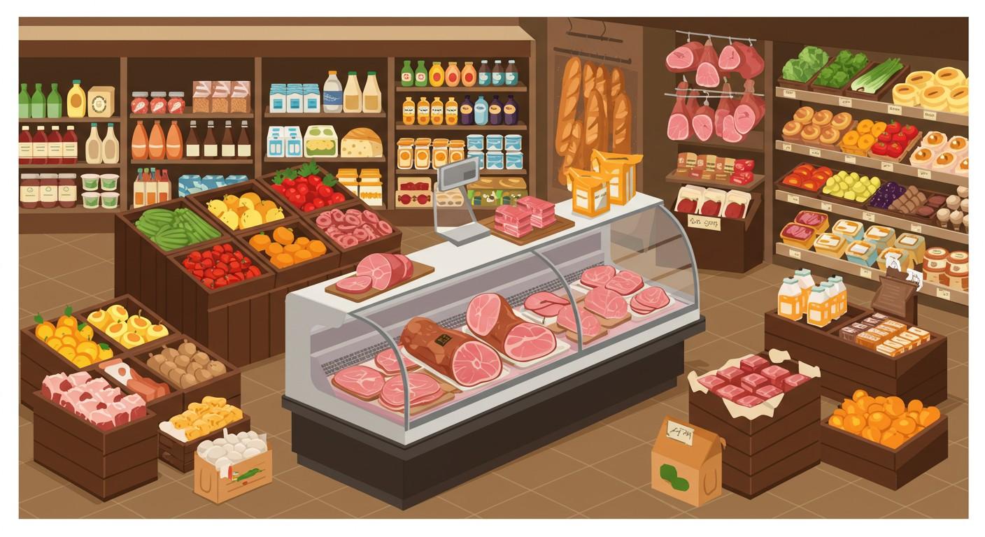illustration: grocery store with ham
